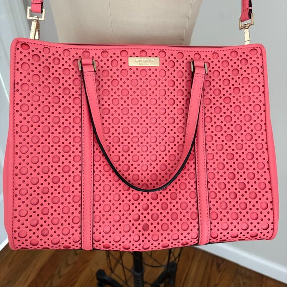 Kate Spade Romy Newbury Lane Caning Bag Crossbody Coral Leather Tote with Wallet - Picture 4 of 12